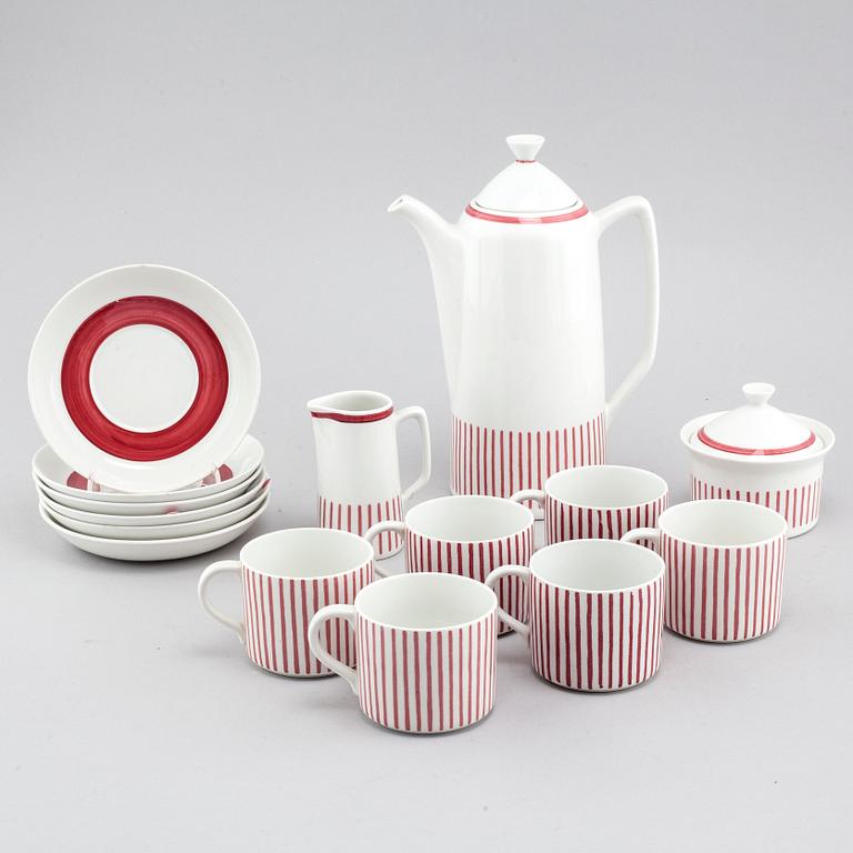 HERTHA BENGTSON, kaffeservis, nio delar, porslin, "Kadett Röd", Rörstrand, formgiven 1954.