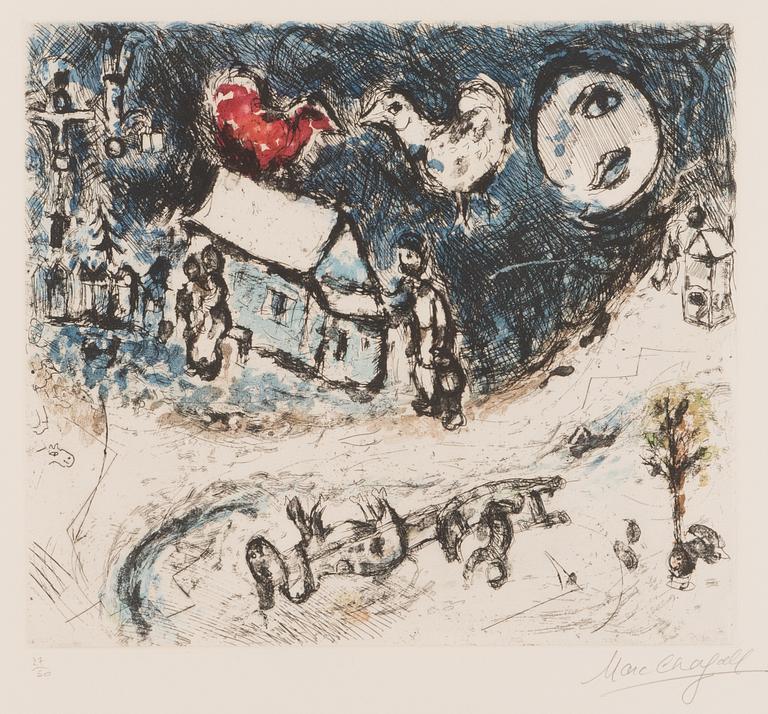 Marc Chagall, "Les coqs sur le toit".