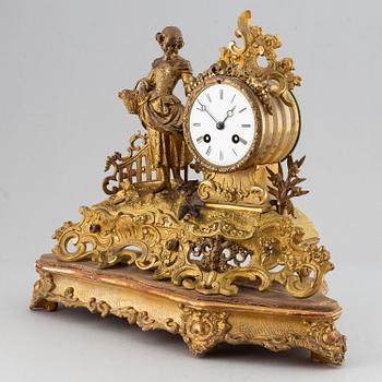 A 19th-century rococo-revival ormolu mantle clock.