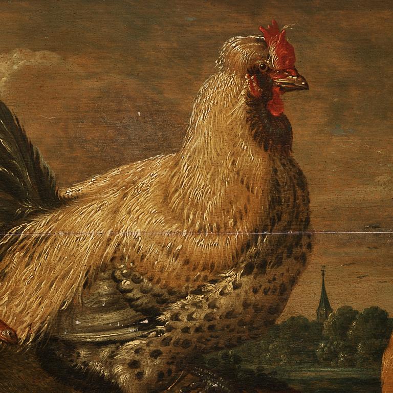 Gijsbert Gillisz. de Hondecoeter Attributed to, The duck and chicken family.