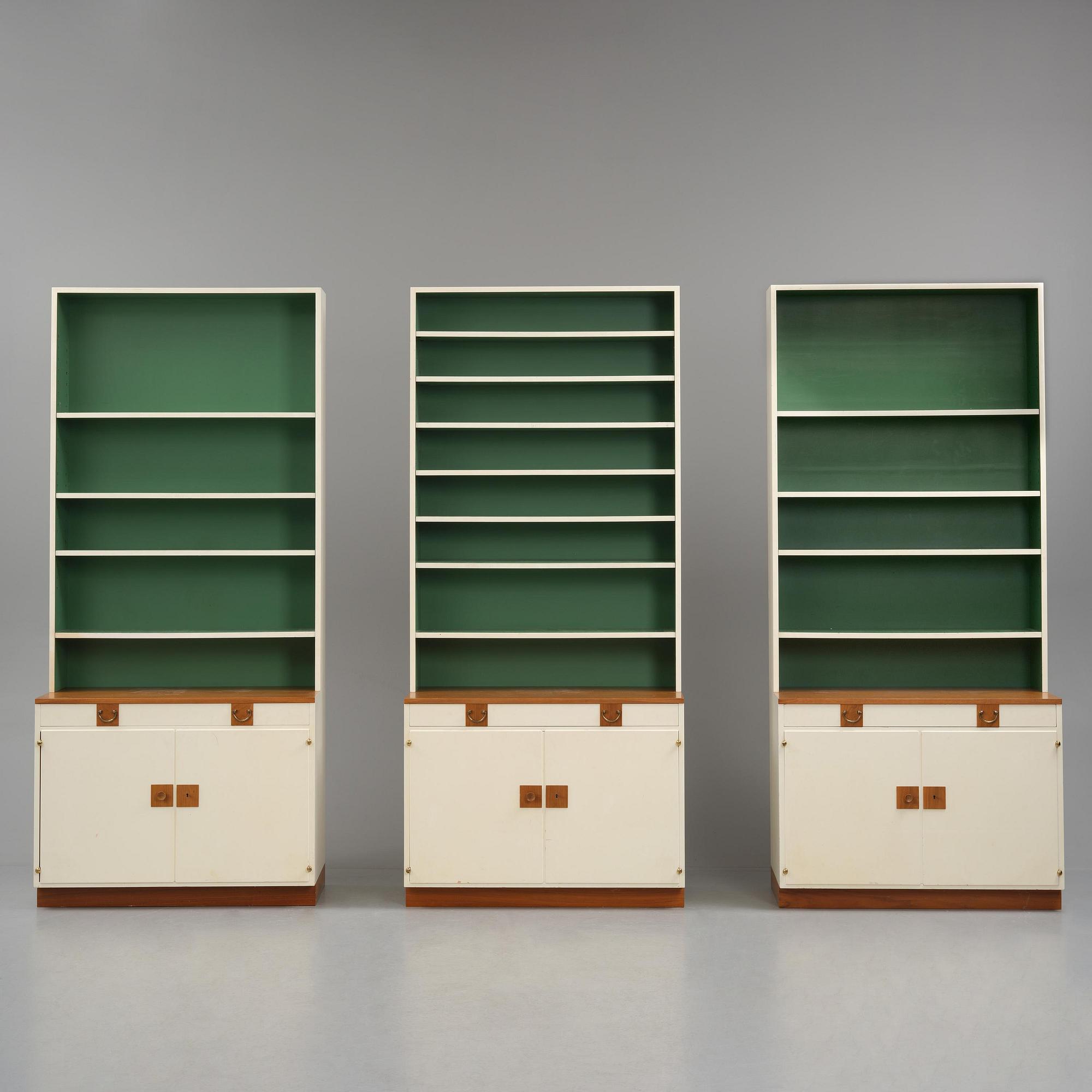 Josef Frank, a set of three bookcases model "B 2255", Firma Svenskt Tenn, mid-20th century, provenance Estrid Ericson.