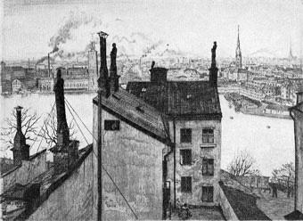 Gösta Adrian-Nilsson, View from the artist's apartment at Bastugatan, Söder, Stockholm.