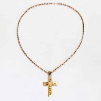 An 18K gold necklace with diamonds ca 0.55 ct. in total. G. Dahlgren & Co Malmö 1976, with 14K gold chain, Soviet Union.