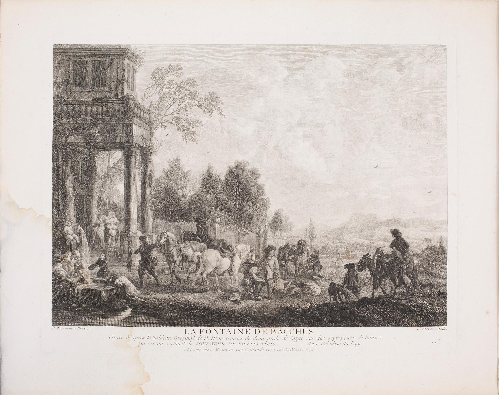 PHILIPS WOUWERMAN, after, six unframed coppar engravings, 18th century.