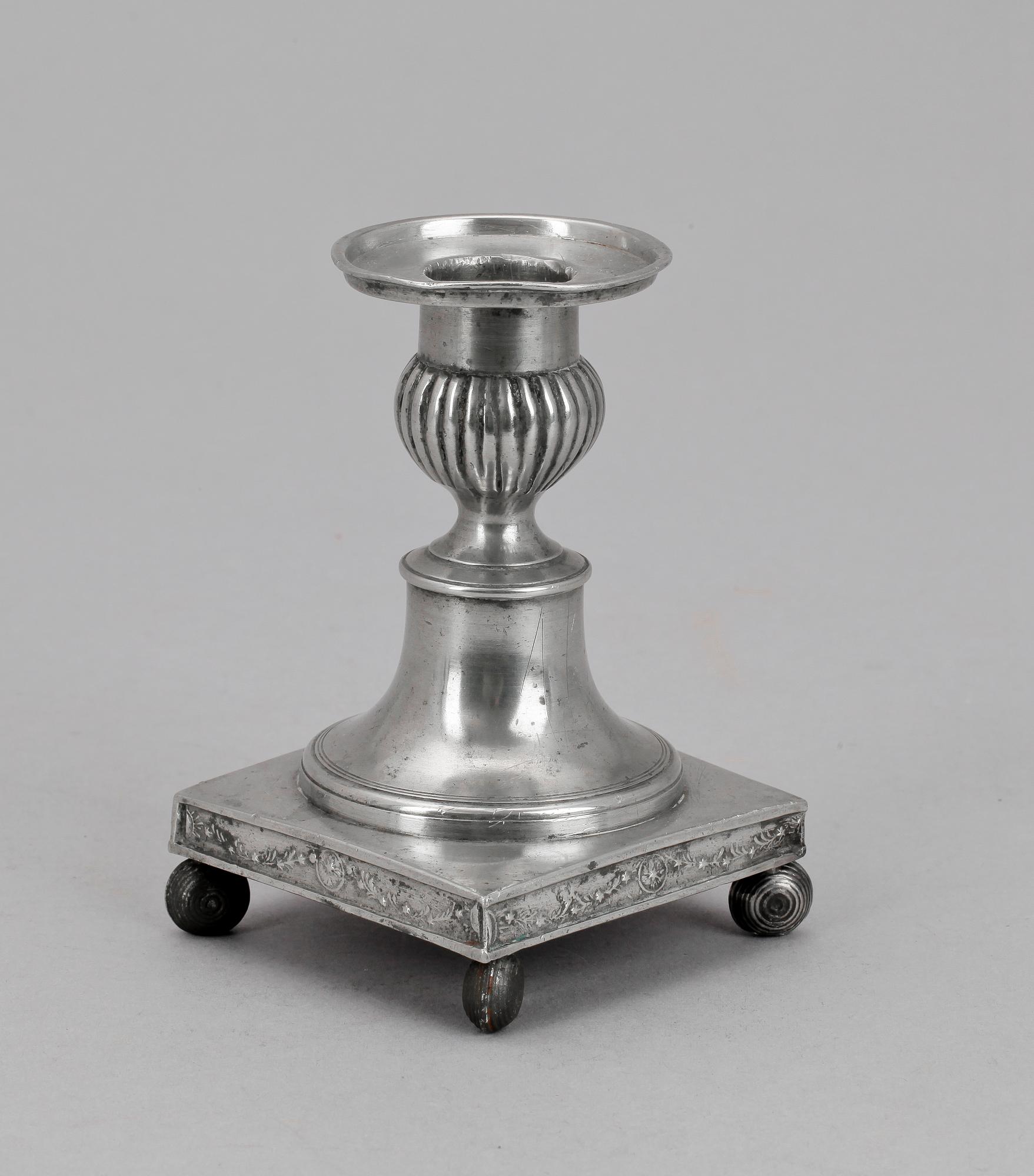 LJUSSTAKE, tenn, sengustaviansk, Pehr Mattsson, Mariestad, verksam 1808-1838.