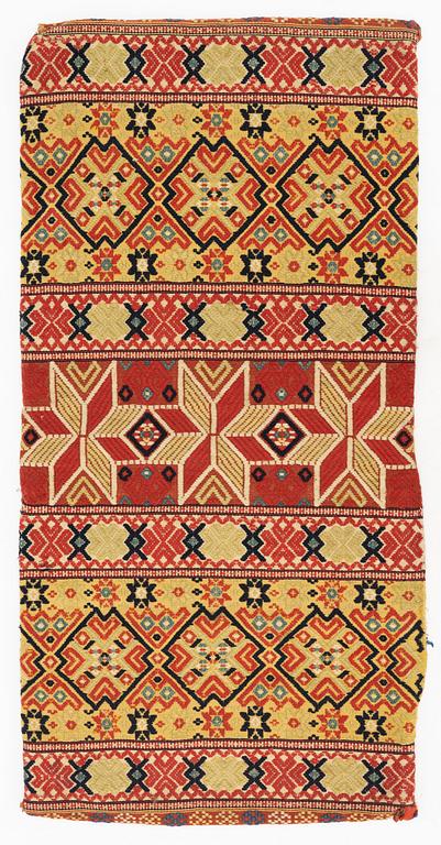 A, 19th century flat weave carrige cushion, c 102 x 51 cm, probably Järrestads district.