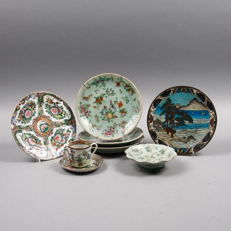 PARTI PORSLIN SAMT CLOISONNÉ, 7 delar, Kina, 1900-tal.