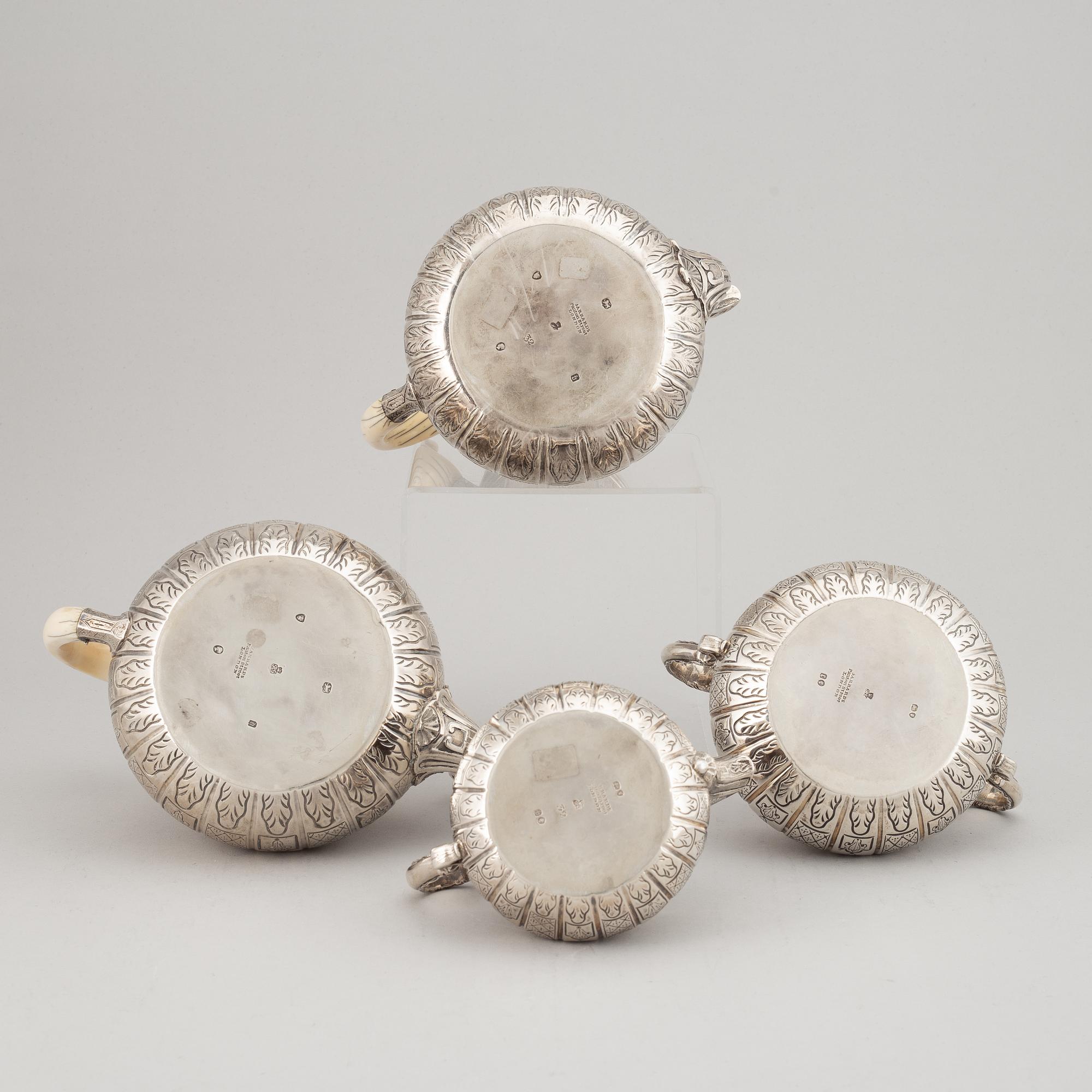 Robert Garrard I, kaffe-/teservis, 4 delar, silver, Garrards Panton Street London, 1857-1859.