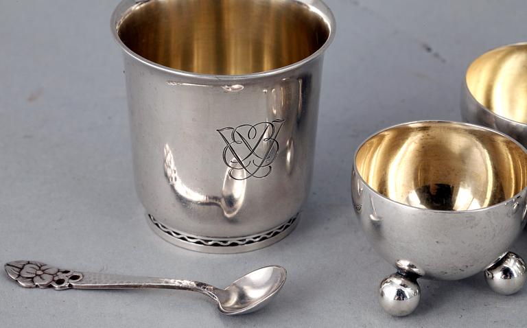 PARTI SILVER, 6 delar, C.G.Hallberg och Borgila, Stockholm, 1910-46. Vikt tot 157 g.