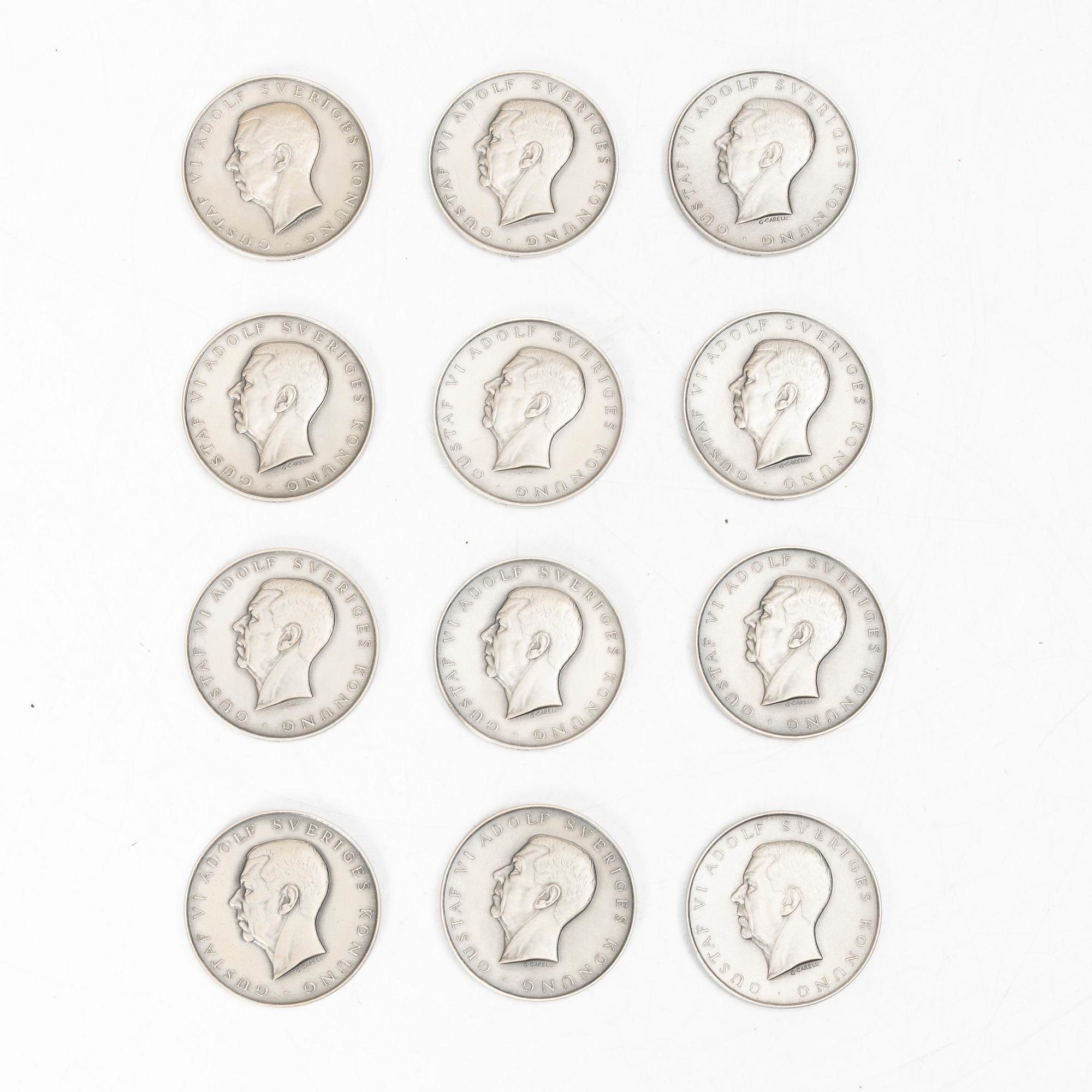 Medaljer, 12 st, silver, Sporrong, Stockholm 1957-1962.