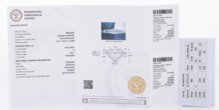 A pair of 14K gold earrings and brilliant cut diamonds.