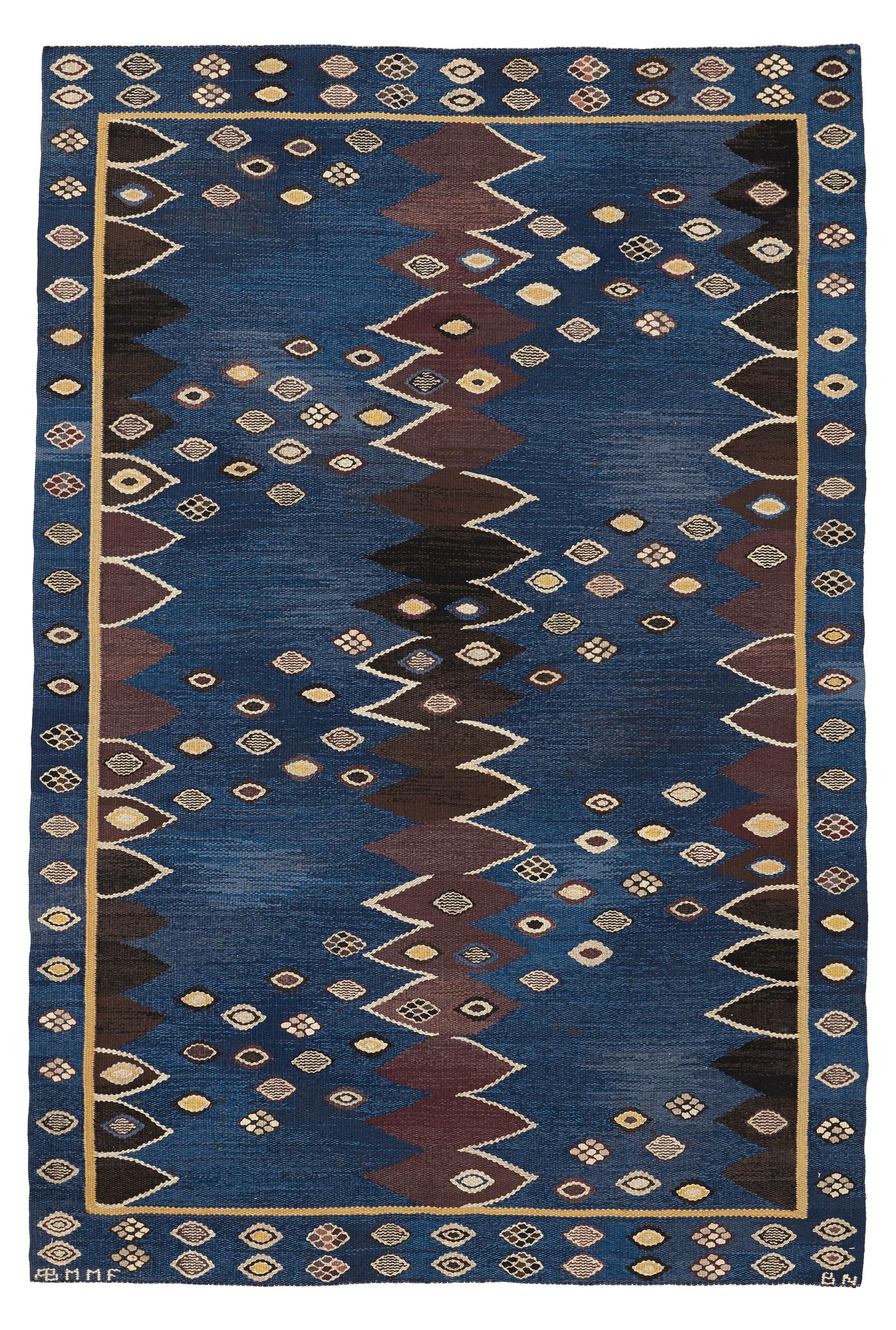 Barbro Nilsson, MATTO, "Snäckorna", flat weave, ca 229 x 151,5 cm, signed AB MMF BN.