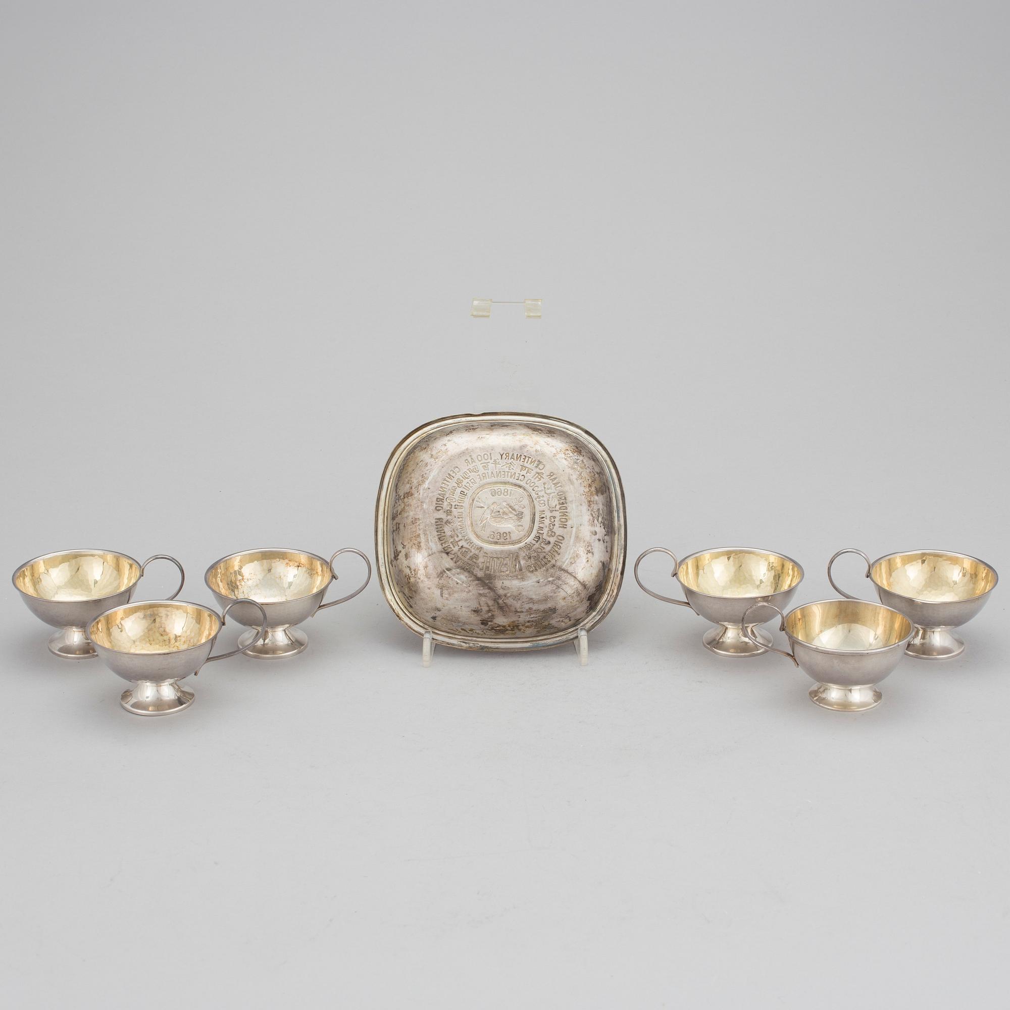 SKÅL samt PUNSCHMUGGAR, 6 stycken, silver, K&EC samt GAB, 1962-1968. Vikt ca 295 gram.