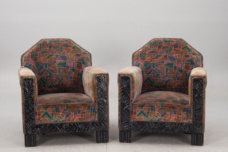 FÅTÖLJER, ett par. Art-deco, 1900-talets första hälft.
