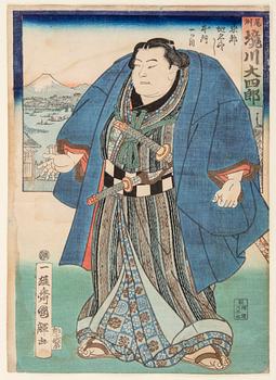 UTAGAWA KUNITERU II (1829-74), color woodblock print. Japan, 1866. 'Sakaigawa Namiemon'.