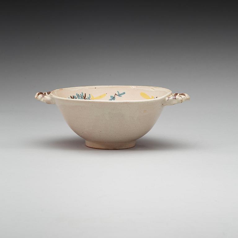 A German Kellinghusen faience bowl with handles, second half of 18th Century.