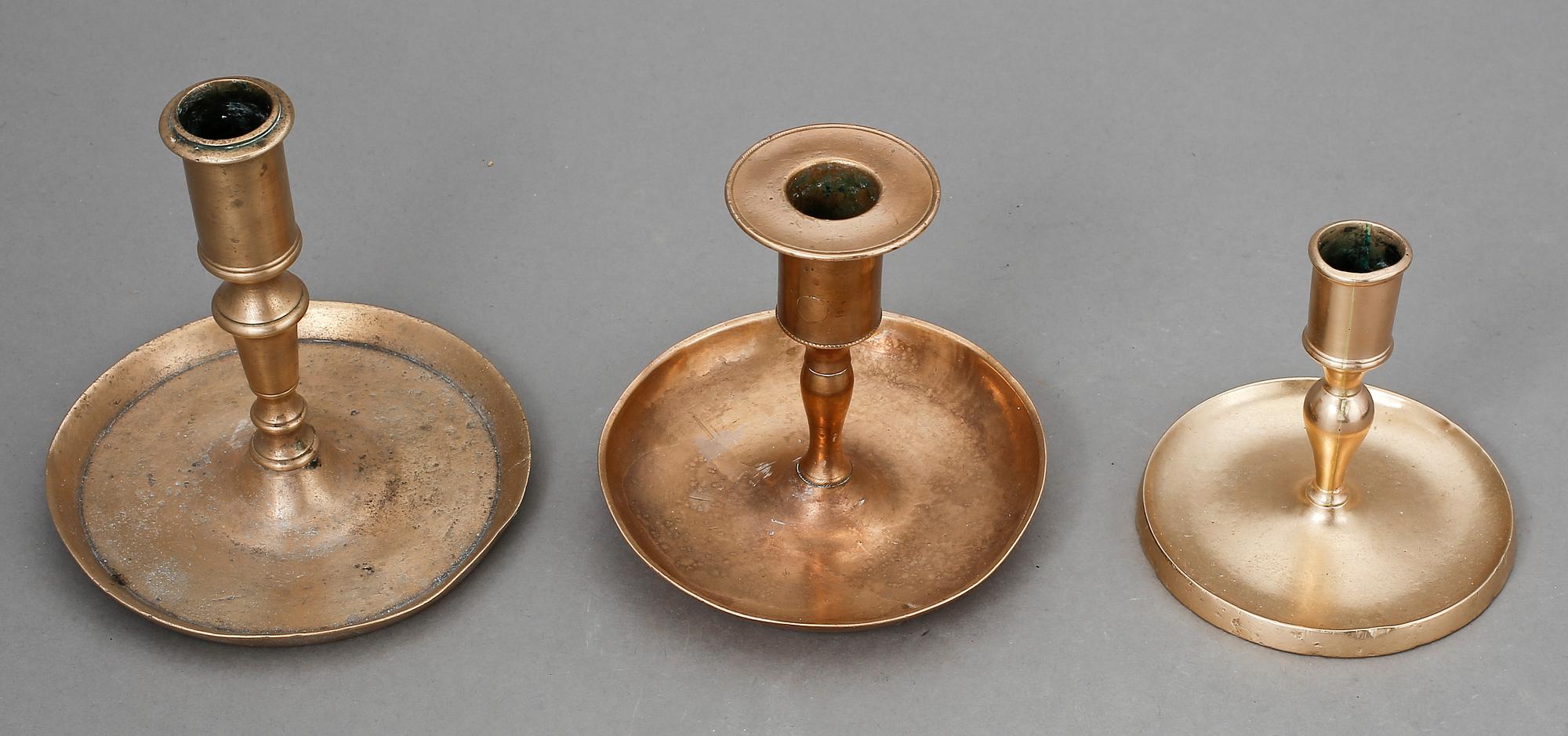 LJUSSTAKAR, 3 st, malm, 17/1800-tal.