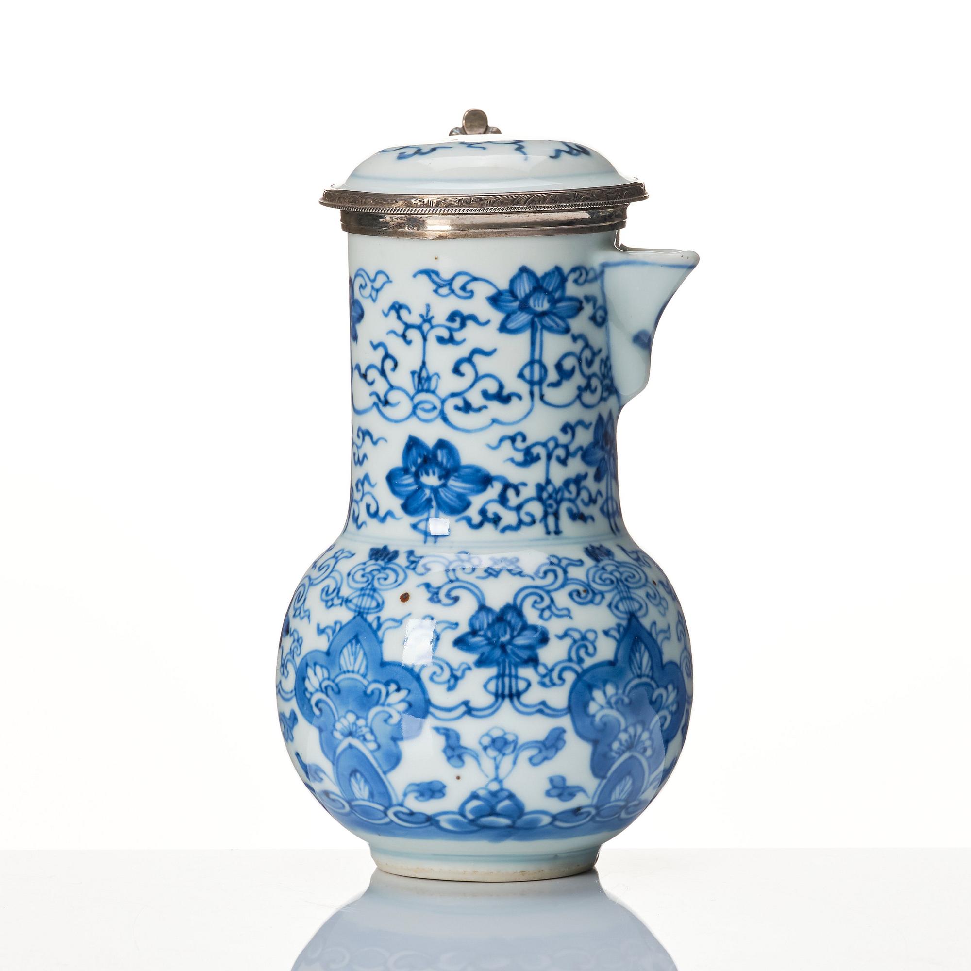 A silver mounted ewer with cover, Qing dynasty, Kangxi (1662-1722).