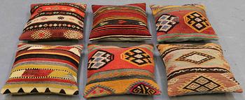 6 oriental kilim cushions, around 50 x 50 cm.