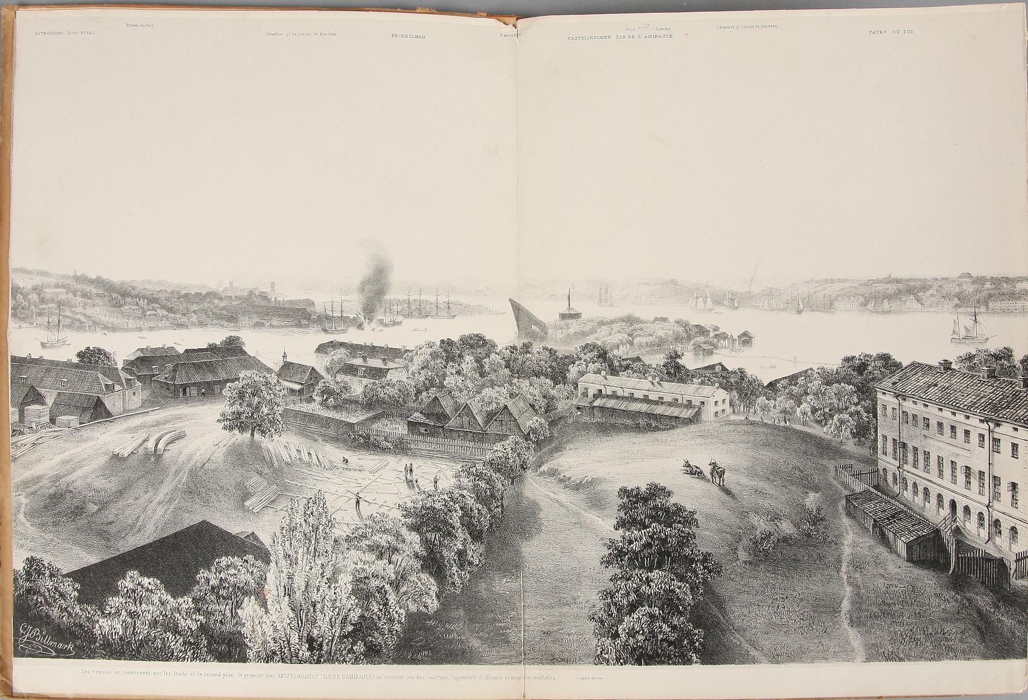 BOK. "Panorama de Stockholm. Pris du dôme de l'eglise de l'île de l'amirauté. C J Billmark 1845.
