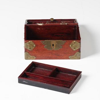 A Hongmu chest with brass mounts, late Qing dynasty.