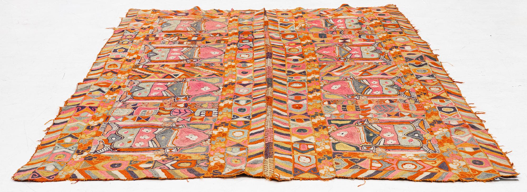 A semi-antique textile with embroideries, nomads, Iraq, c. 245 x 170 cm.