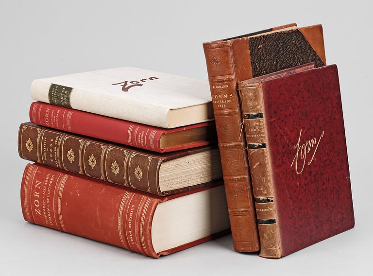 BOKPARTI OM ZORN, 6 st, bla "Zorn, tecknaren, målaren, etsaren, skulptören" av Gerda Boëthius, numr 328/1000, Stockholm 1949.