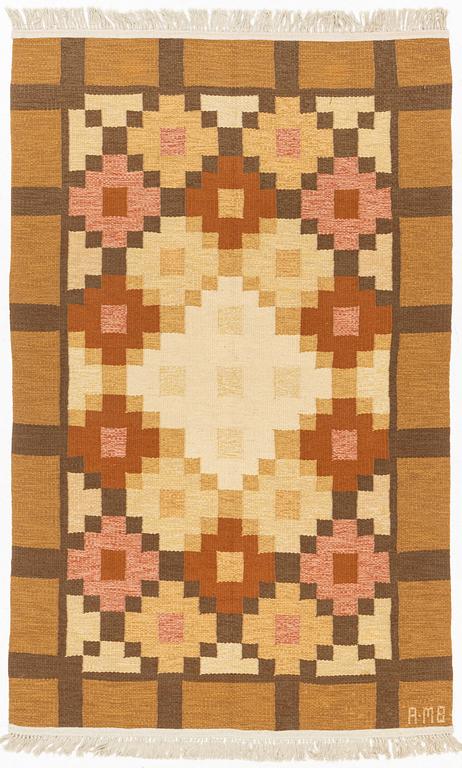 A flat weave carpet, c 210 x 130 cm, signed AMB.