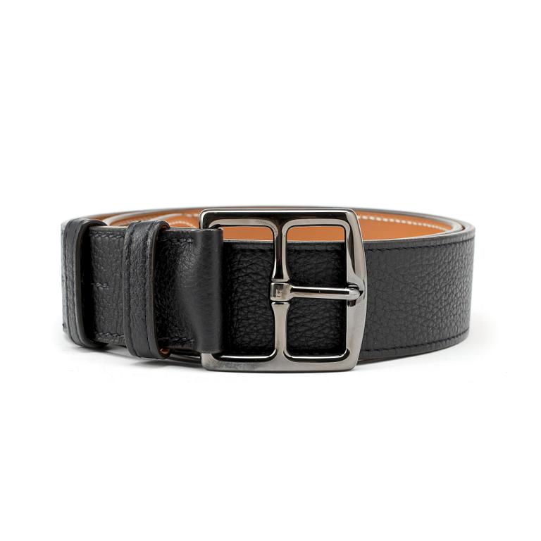 HERMÈS, a darkblue leather belt, "Etrivière".