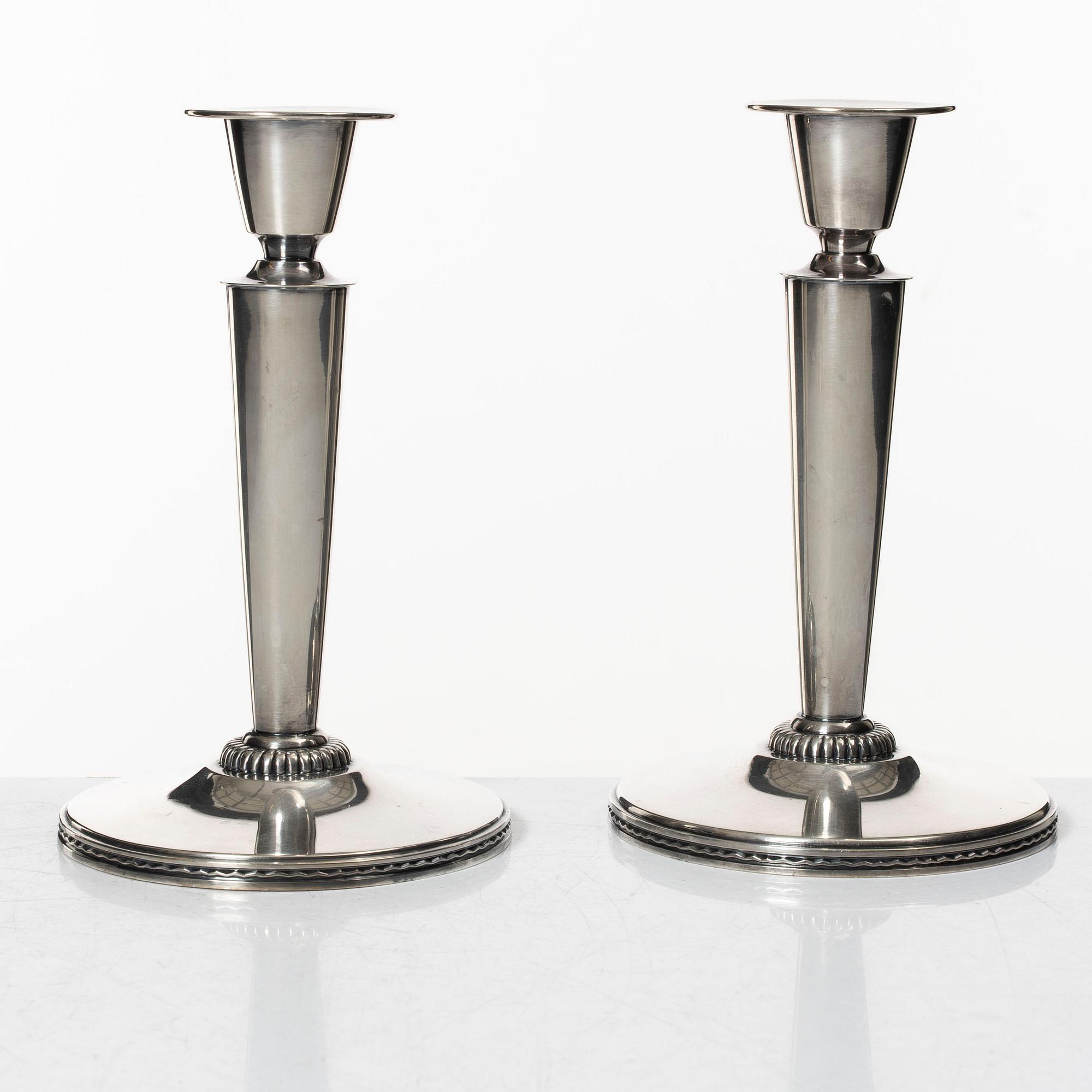 Eric Råström, a pair of silver candelsticks, CG Råström, Stockholm 1976.