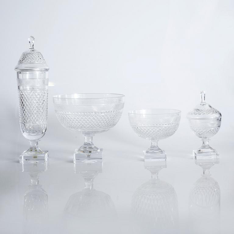 Four glass bowls on foot, "Kent", by Elis Bergh for Kosta, second half of the 20th century.