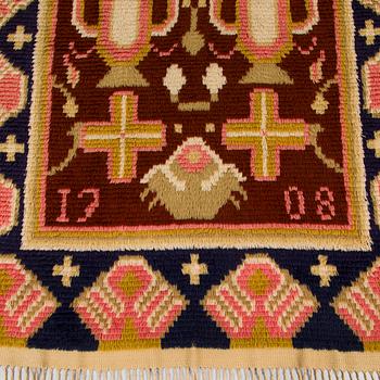 Ryijy, Keski-Häme-malli, päivätty 1708-1930, valmistaja Suomen Käsityön Ystävät. Noin 219x136 cm.