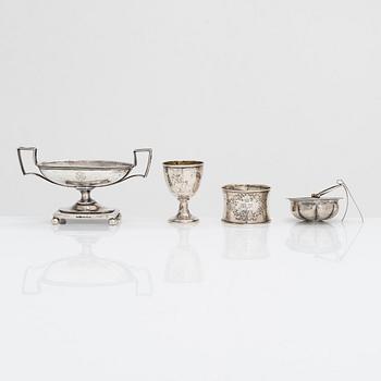 Four Finnish silver tableware objects, maker's marks of Viktor Aarne, O.R. Mellin, and others, 1861-1930.