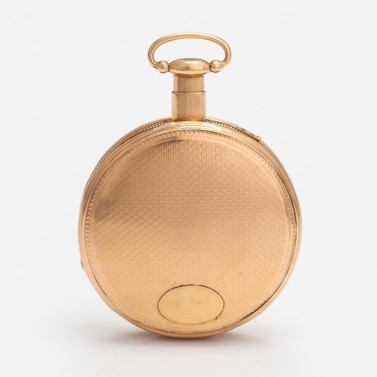 A gold pocket watch, quarter repeater, 19th century.