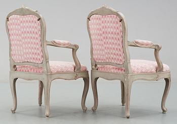 A pair of Swedish Rococo 18th Century armchairs.