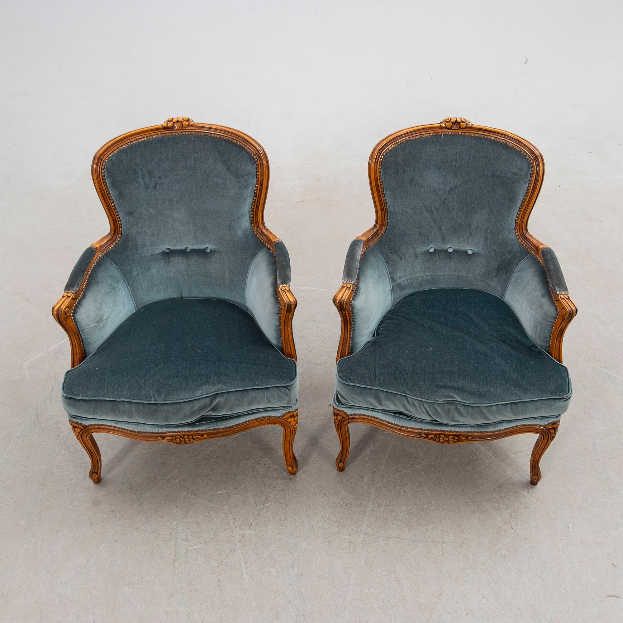 Fåtöljer ett par Louis XV-stil 1900-talets mitt.