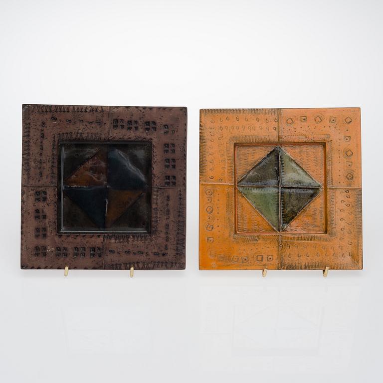 RUT BRYK, TWO CERAMIC WALL RELIEFS. Signed Bryk, P3/III och Bryk III. Arabia 1959.