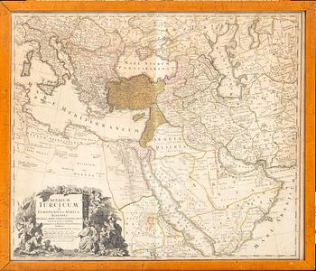 Johann Baptist Homann,  map the Ottoman empire, hand colored copper engraving, Nürnberg 1720s.