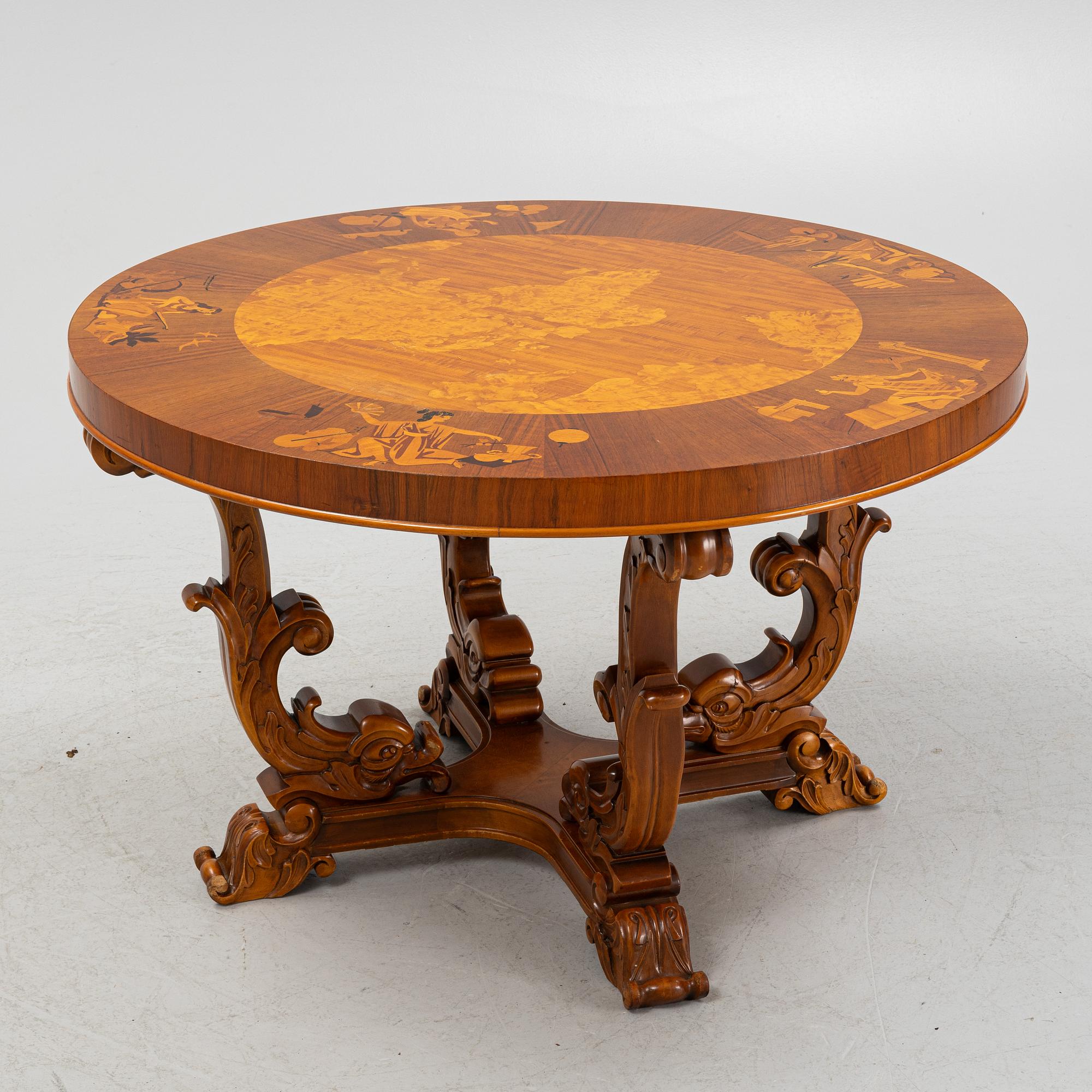 Soffbord, troligen Birger Ekman, Mjölby Intarsia, 1940-tal.