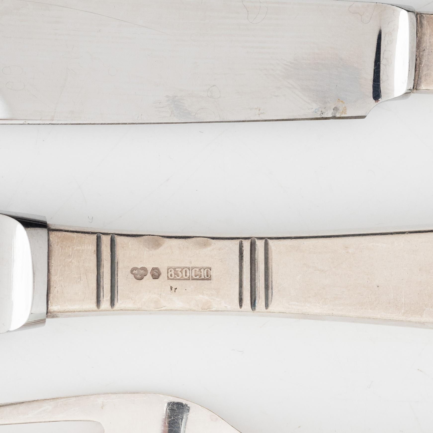 Jacob Ängman, A Swedish silver cutlery set, model "Rosenholm", GAB, Eskilstuna and Stockholm, some 1968 (44 pieces).