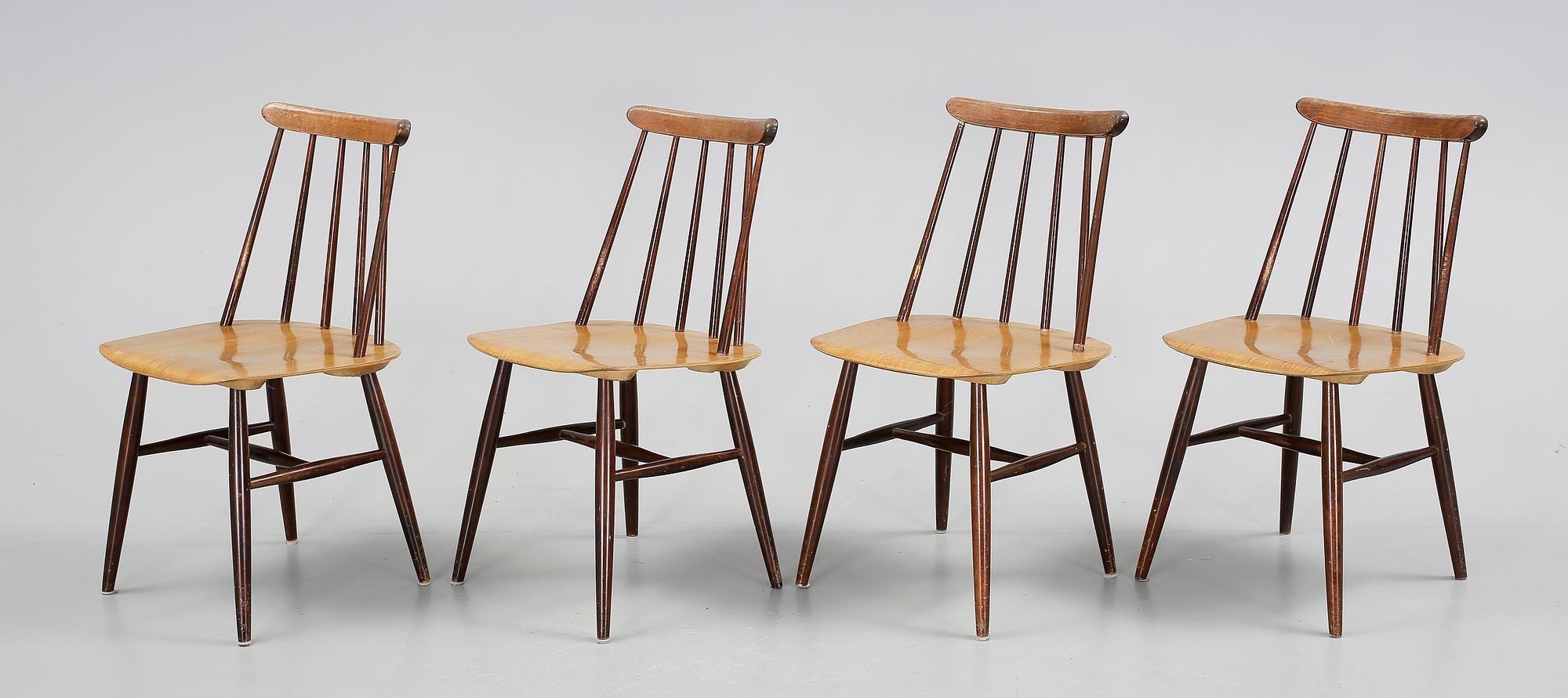 STOLAR, 4 st, "Fanett", Ilmari Tapiovaara, Edsbyverken, formgiven 1955, dessa exemplar 1958-59.