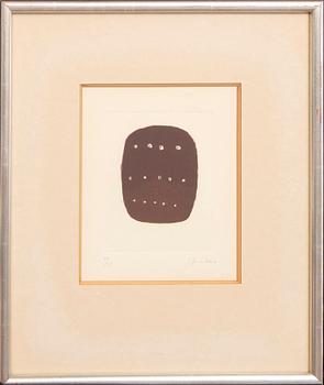 Lucio Fontana, color etching with aquatint and punched holes, signed and numbered 39/75.