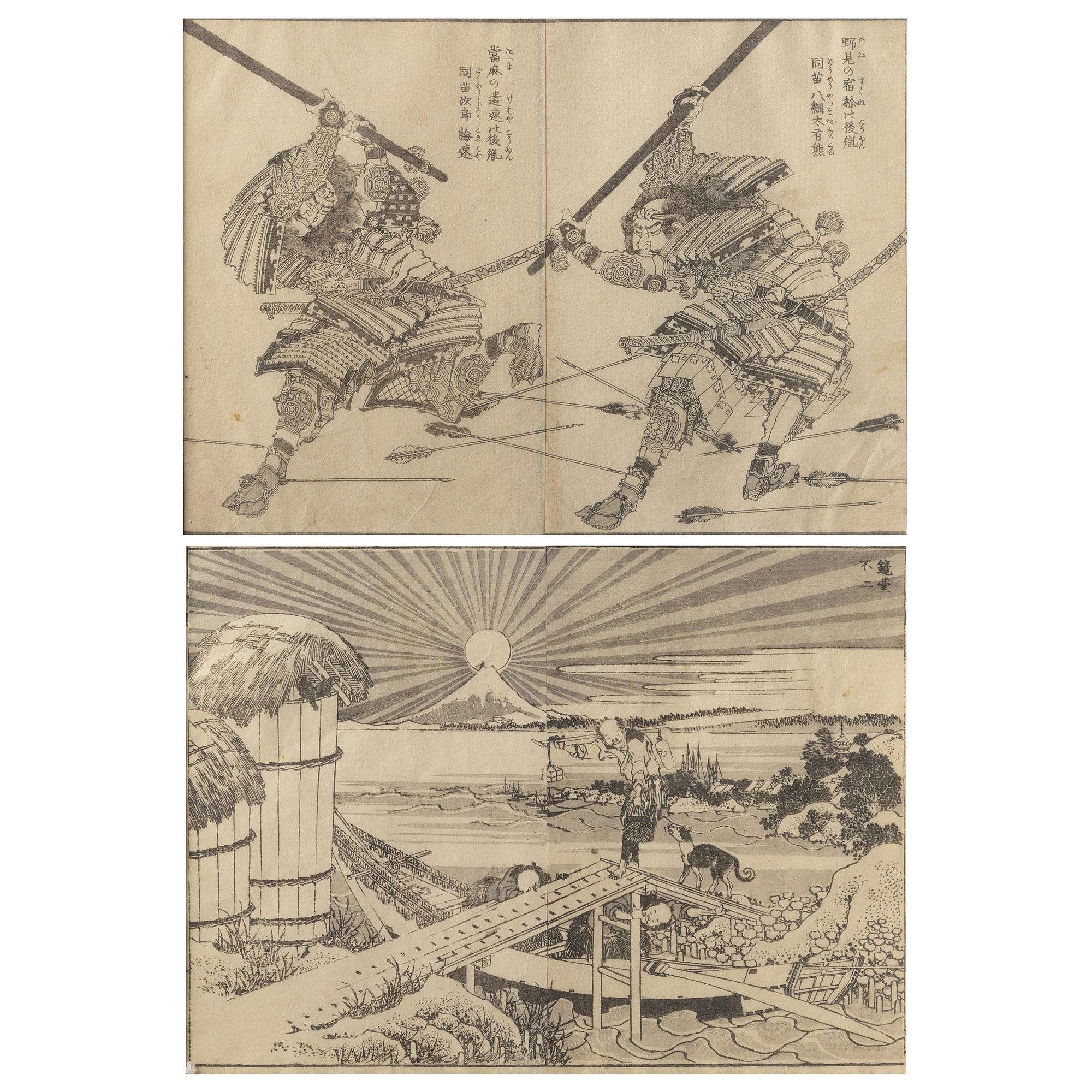 Katsushika Hokusai, träsnitt 2 st, Japan 1836.