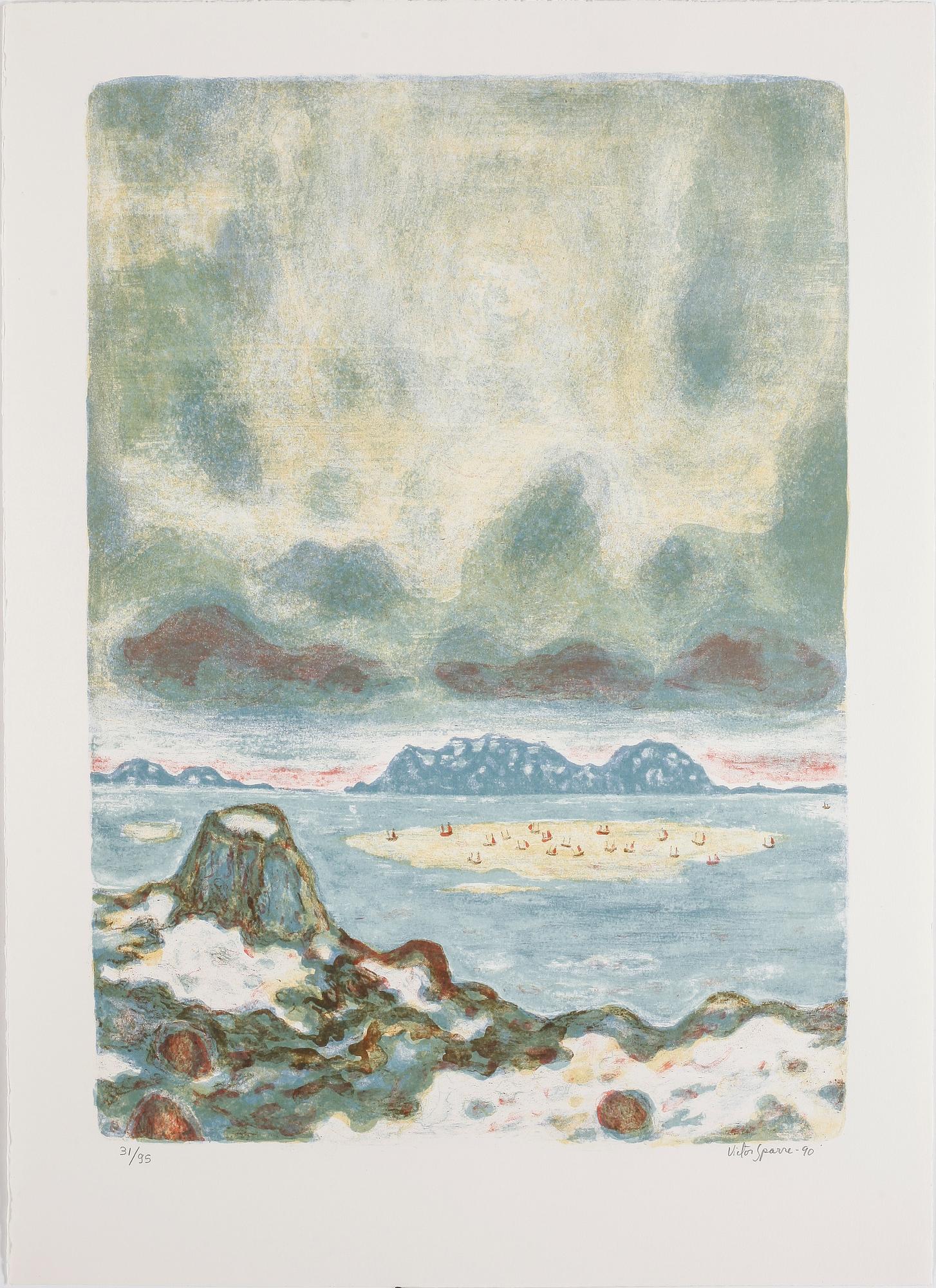 VICTOR SPARRE, mapp med 6 st färglitografier, signerade, daterade -90 och numrerade 31/95.