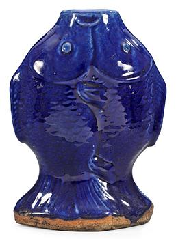 A blue glazed 'double fishes' vase, Qing dynasty, 18/19th Century.