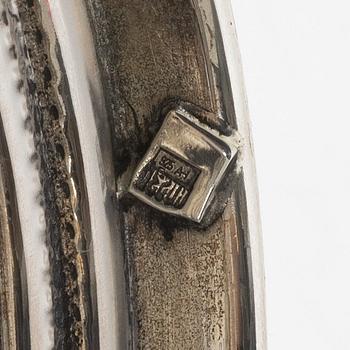 Champagne glasses, a pair, silver and glass, 20th century.