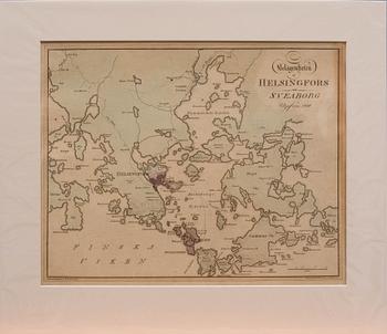 KARTA, Belägenheten af Helsingfors och Sveaborg, utgifen 1808.