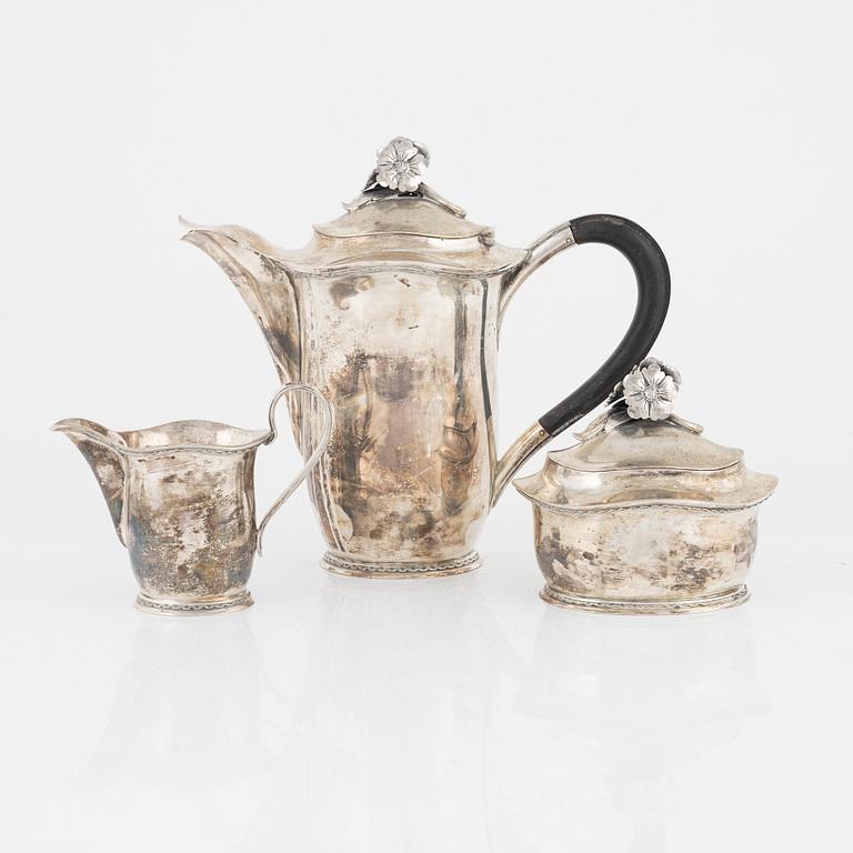 CF Carlman, kaffeservis, silver, 3 delar, Stockholm 1947.