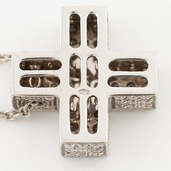 Pendant in the form of a cross with a chain 18K white gold set with round brilliant-cut diamonds.