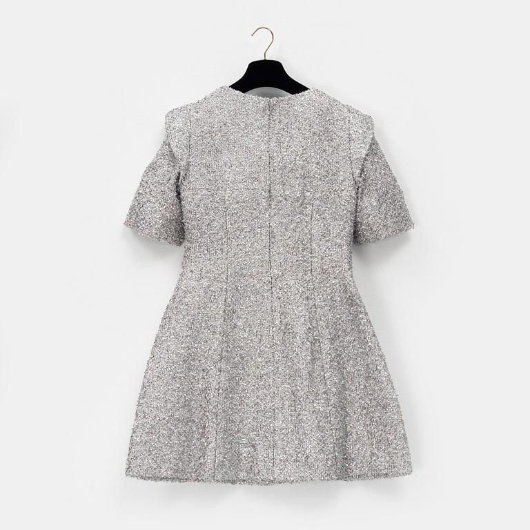 Chanel, a bouclé silver dress, size 34.